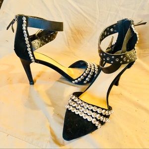 Joe’s Jeans Black leather biker pumps embellished